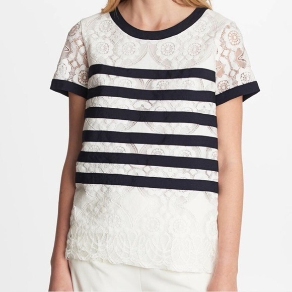 Karl Lagerfeld Tops - KARL LAGERFELD | Striped Lace Top